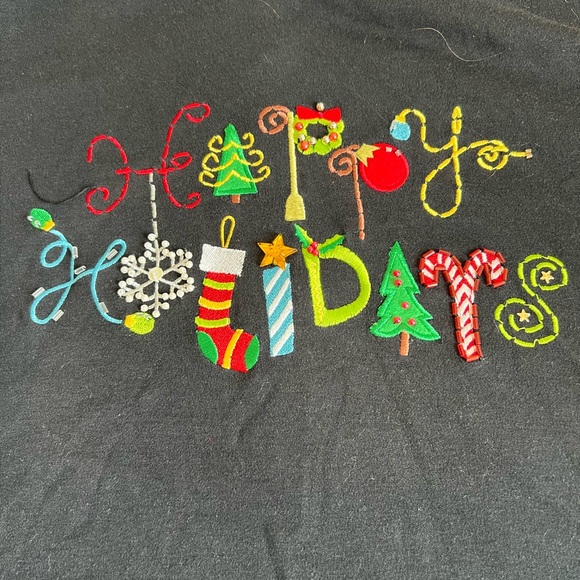 Kim Rogers 3X long sleeve black Christmas Tshirt.  Happy Holidays in fun font - Picture 4 of 5